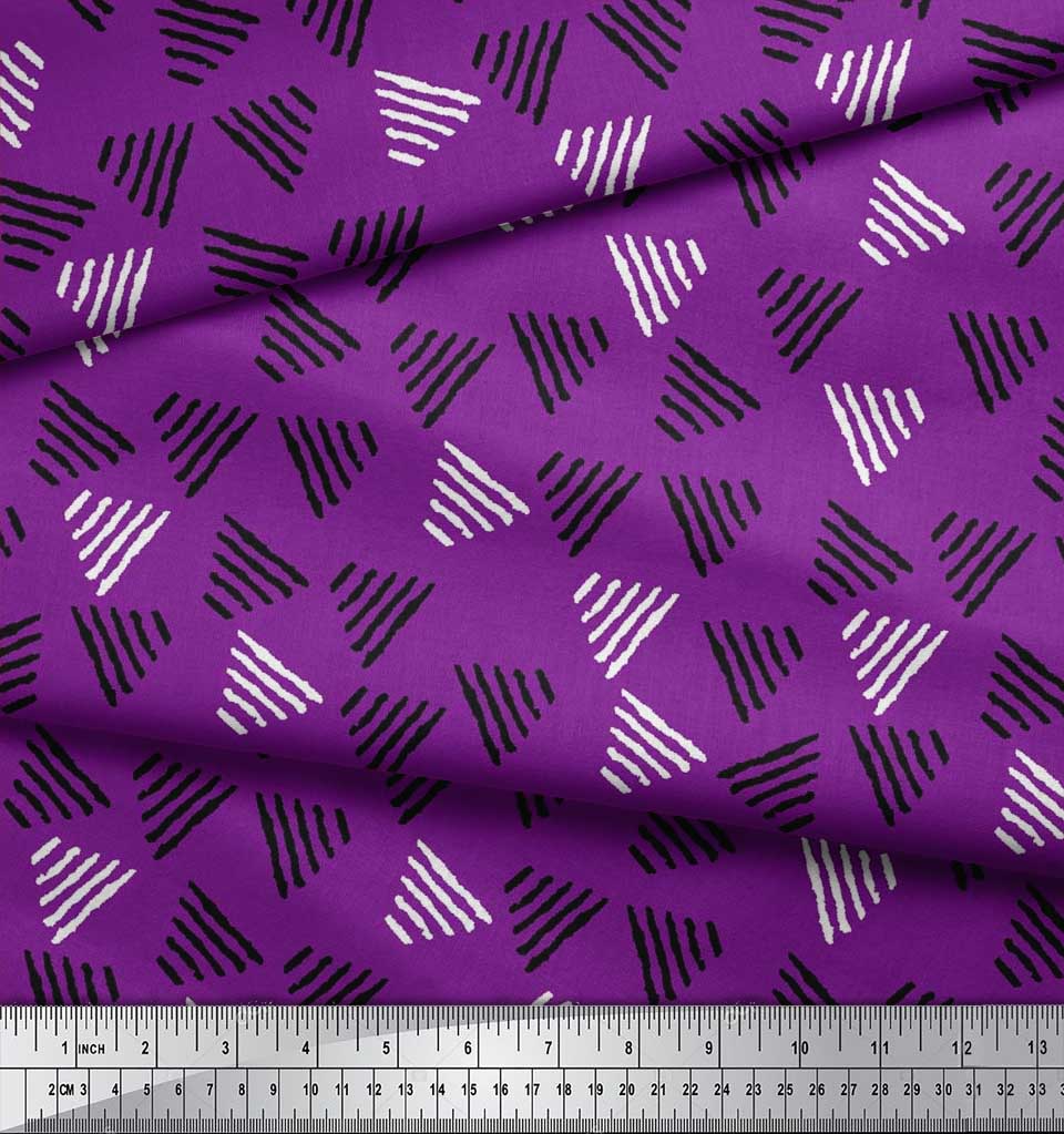 Soimoi Blue Japan Crepe Satin Fabric Triangle Block Print Fabric by the Yard 42 Inch