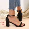 High heels women's summer new square head thick heel open toe one-word buckle belt hollow versatile fairy nude sandals