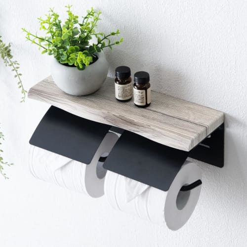 Tansu Gen Toilet Paper Holder, Double-Row, Hammered Finish, Display Shelf with Shelf, Paper Holder, Toilet Supplies, Bathroom, Simple, Modern Design,