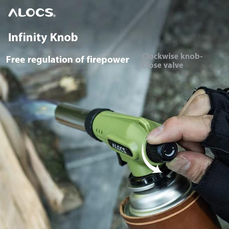 ALOCS Outdoor Camping Green 1300°C Portable Vaporizer - Adjustable Soft/Hard Flame, Electronic Ignition for Cooking and Lighting