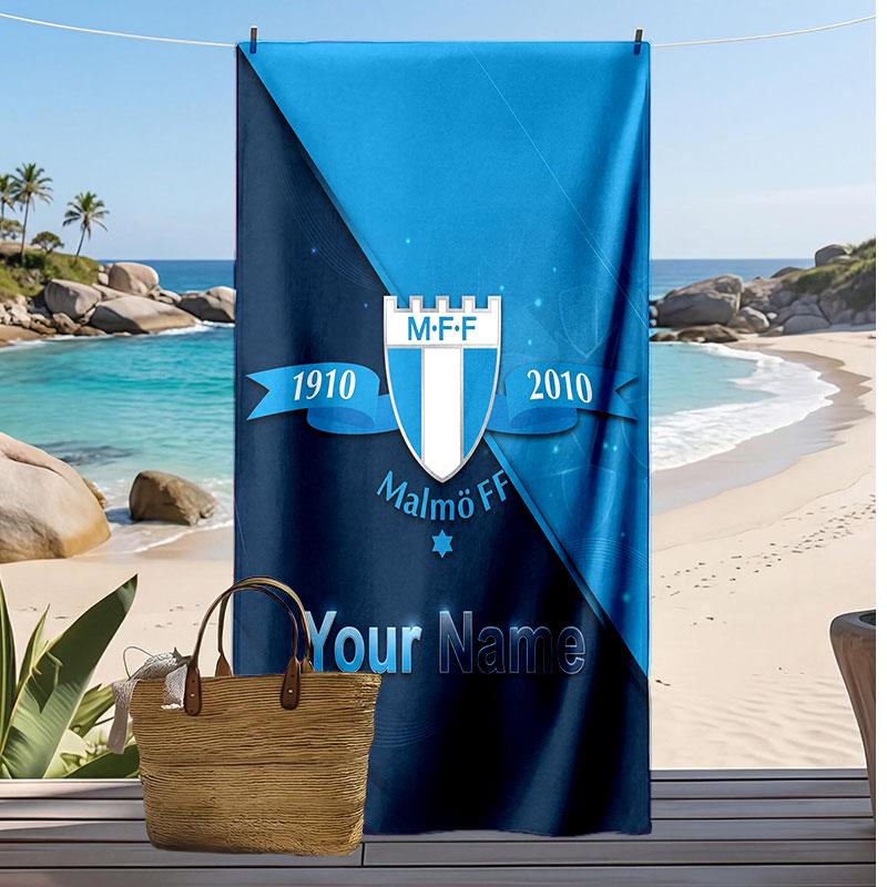Asciugamano da Spiaggia Stampato Personalizzato Malmö FF Logo Calcio Supporto Nome Personalizzato Testo Asciugamano Assorbente Per Sport Viaggio Regalo Speciale