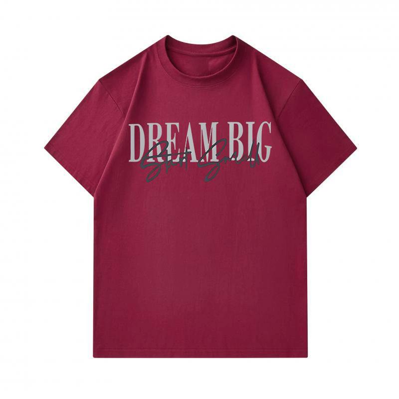100% Cotton Men's Crew Neck Short Sleeve T-Shirt, Dream Big Start Small Inspirational Slogan Print Casual Breathable Soft Tee for Daily Street Wear