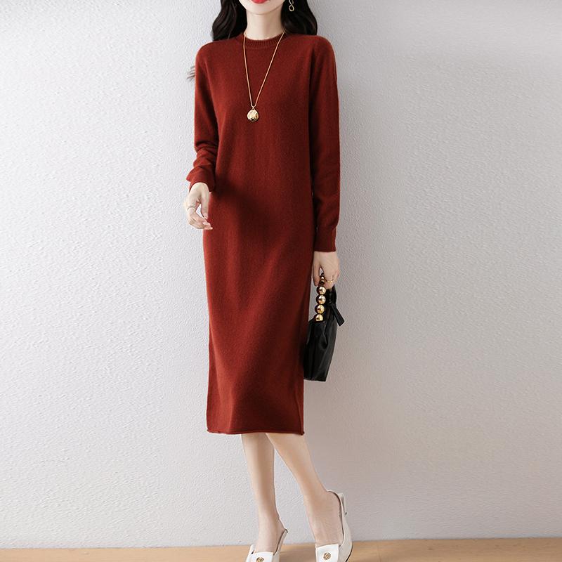Damen Pulloverkleid 100% Wolle MODERN NEW SAGA O-Ausschnitt Strick Langer Pullover Winterpullover Wolle Langes Kleid Weiblich
