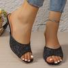 Damsandaler med bred vidd, glitter och hög klack - Sandaler med fyrkantig tå och öppen tå för sommaren, Glamorösa plattformssandaler