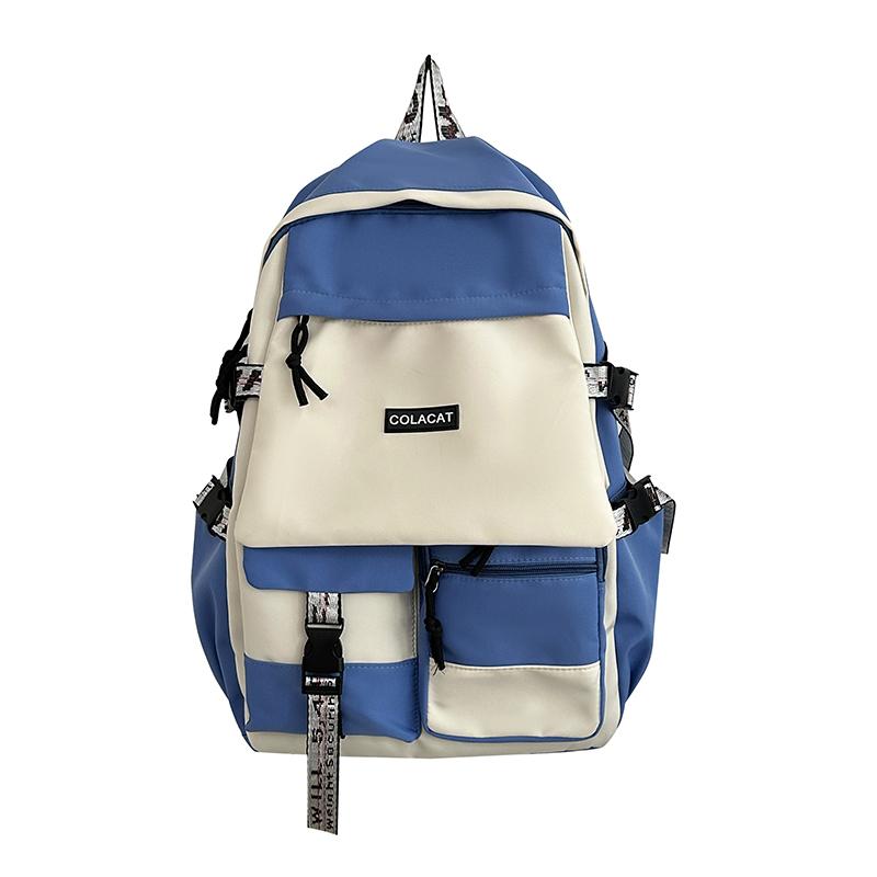 

Студенческий школьный рюкзак с цветными блоками, мужской рюкзак большой емкости, женская сумка для компьютера синий
