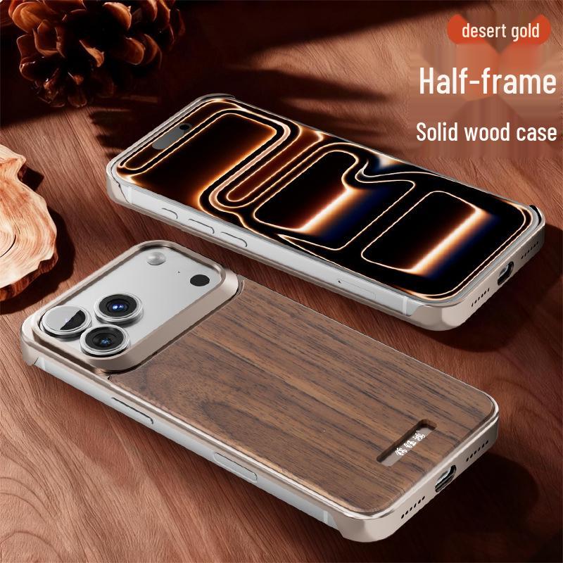 Walnut ProMax 16/15 Original Wood Magnetic Suction Phone Case with Aroma Metal Borderless Protection