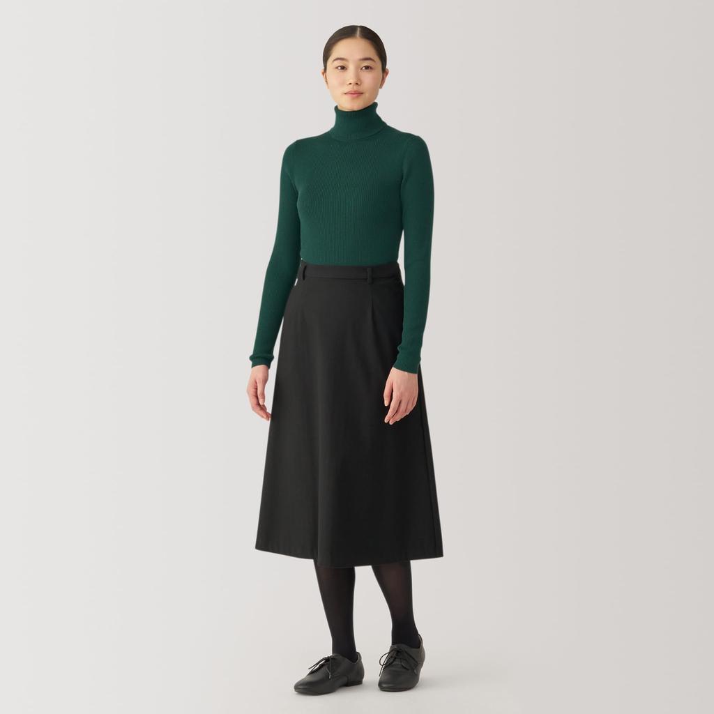 MUJI Washable Wool Rib Turtleneck Dark Size BA1OXA4A Women's High-Gauge Sweater, Green, M,