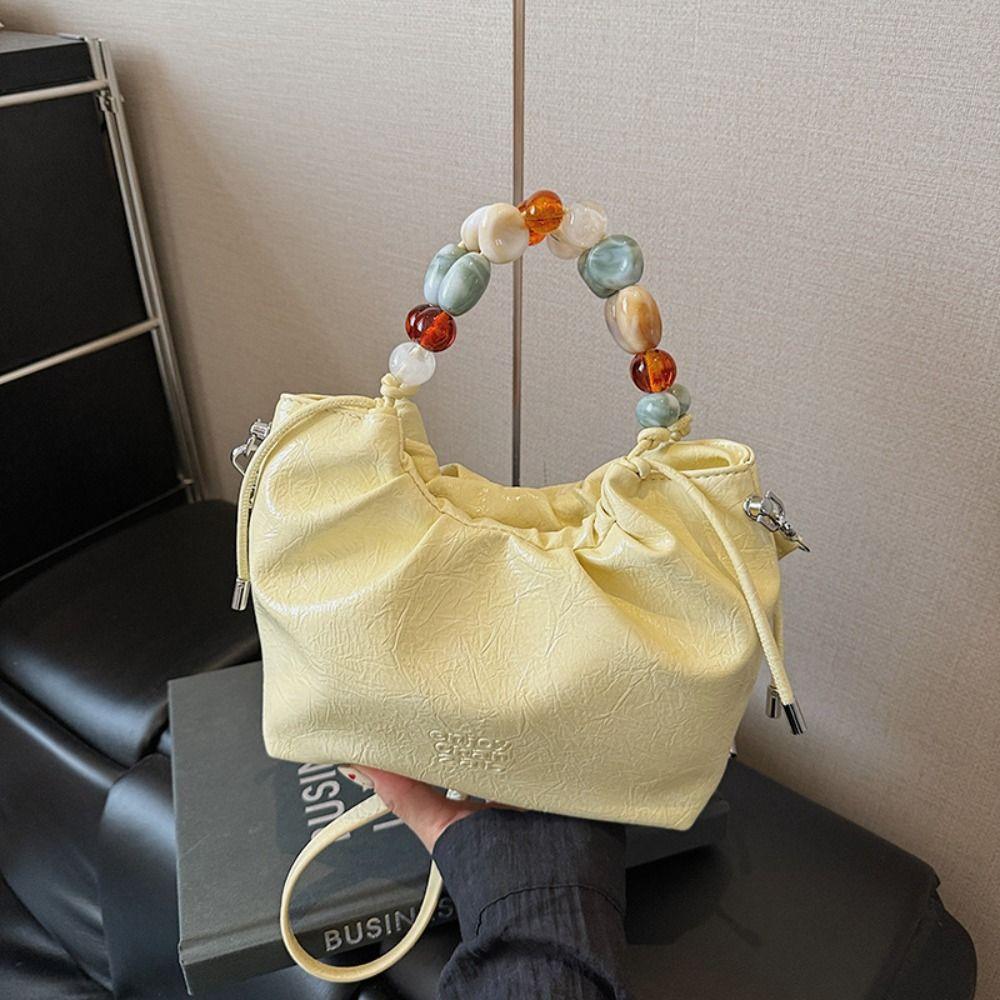 Tote Bag Beading Handle Shoulder Bag Crossbody Bag Women's Shoulder Bag Cute Silver PU Bag  Travel