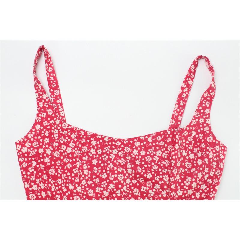 French Spring/summer Women's Fashion Print Halter Dress Square Neck Backless Fresh Sweet Floral