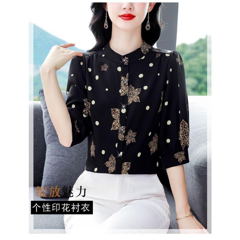 Counter Good Goods Cămășă de Mătase Hangzhou cu Mânecă Trei Sferturi Primăvară și Vară Nouă Bluză Largă Imprimată pentru Femei