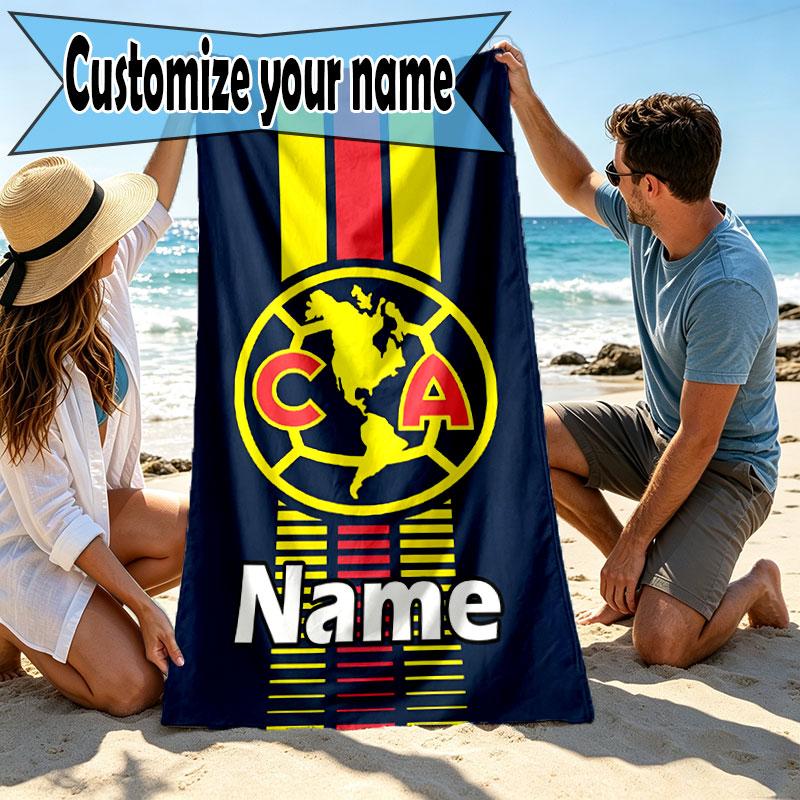Custom Name Personalized Club America Print Beach Towel, for Trip Camping Beach Party Home Decor, Birthday Gift for Family & Friends