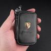 For 911 718 Taycan Panamera Cayenne Macan Leather Car Key Case Protection Auto Key Bag Key Chain Cover Auto Accessories