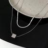 Minimalist Double-layer Titanium Steel Small Square Pendant Necklace for Men and Women, Cool and Simple Style, Suitable for Layering As a Collarbone