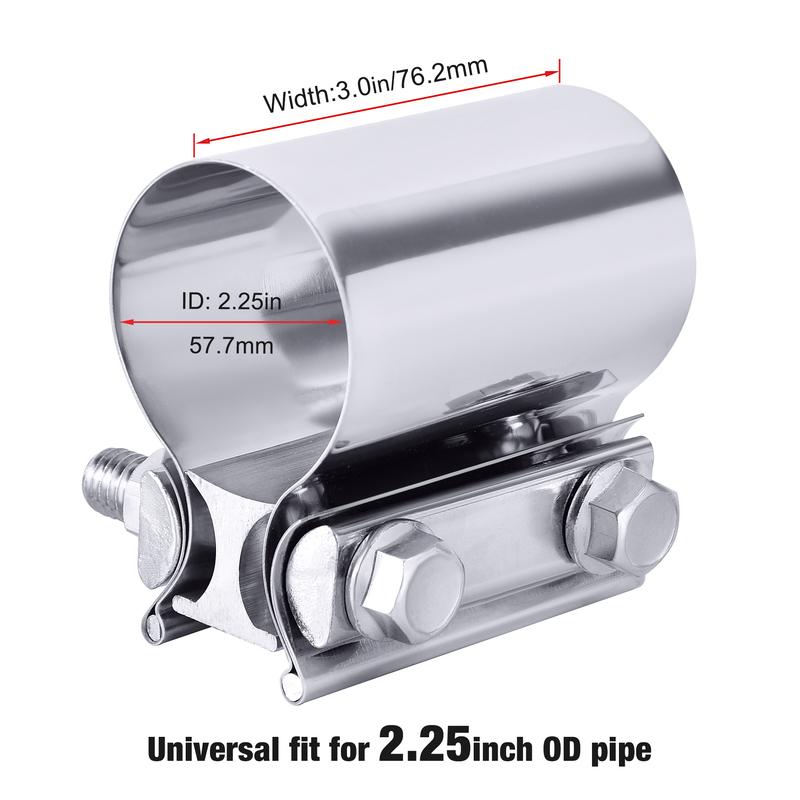 2.25 Inch Exhaust Muffler Clamp Stainless Steel Butt Joint 2pcs Sleeve Catalytic Converters Exhaust Band Clamp