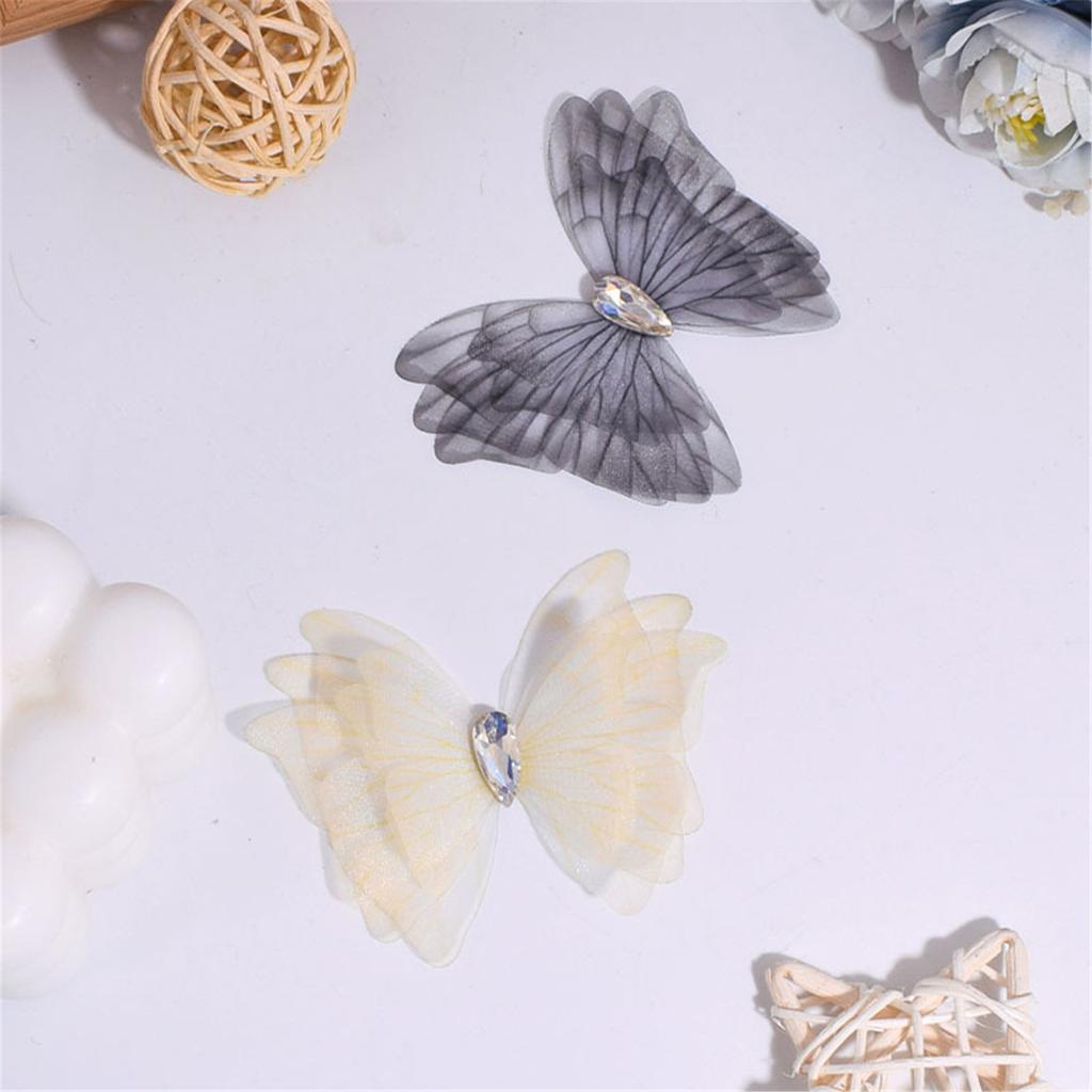 5 Layer Tulle Butterfly Applique Craft Kits with Crystal Droplet for Handmade Garment Hair Clip Project Accessory 10PCS