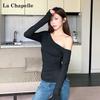 La Chapelle Women's Off-Shoulder Long Sleeve Slim Fit T-Shirt
