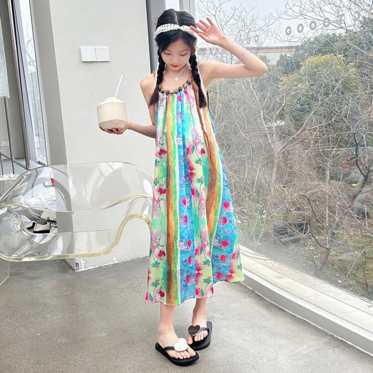Girls' Bohemian Vacation Style Retro Dress