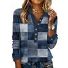 Women's Retro Street Lazy V,neck Long Sleeve Button Plaid Print Pullover Top