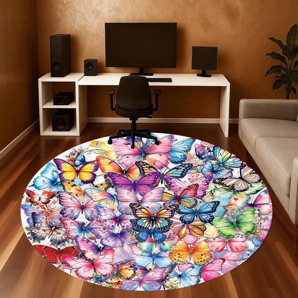 1pc Butterfly Mandala Pattern Office Round Rugs, Under Chair Round Rugs for Living Room, Bedroom, Bathroom Decoration Carpet 091859