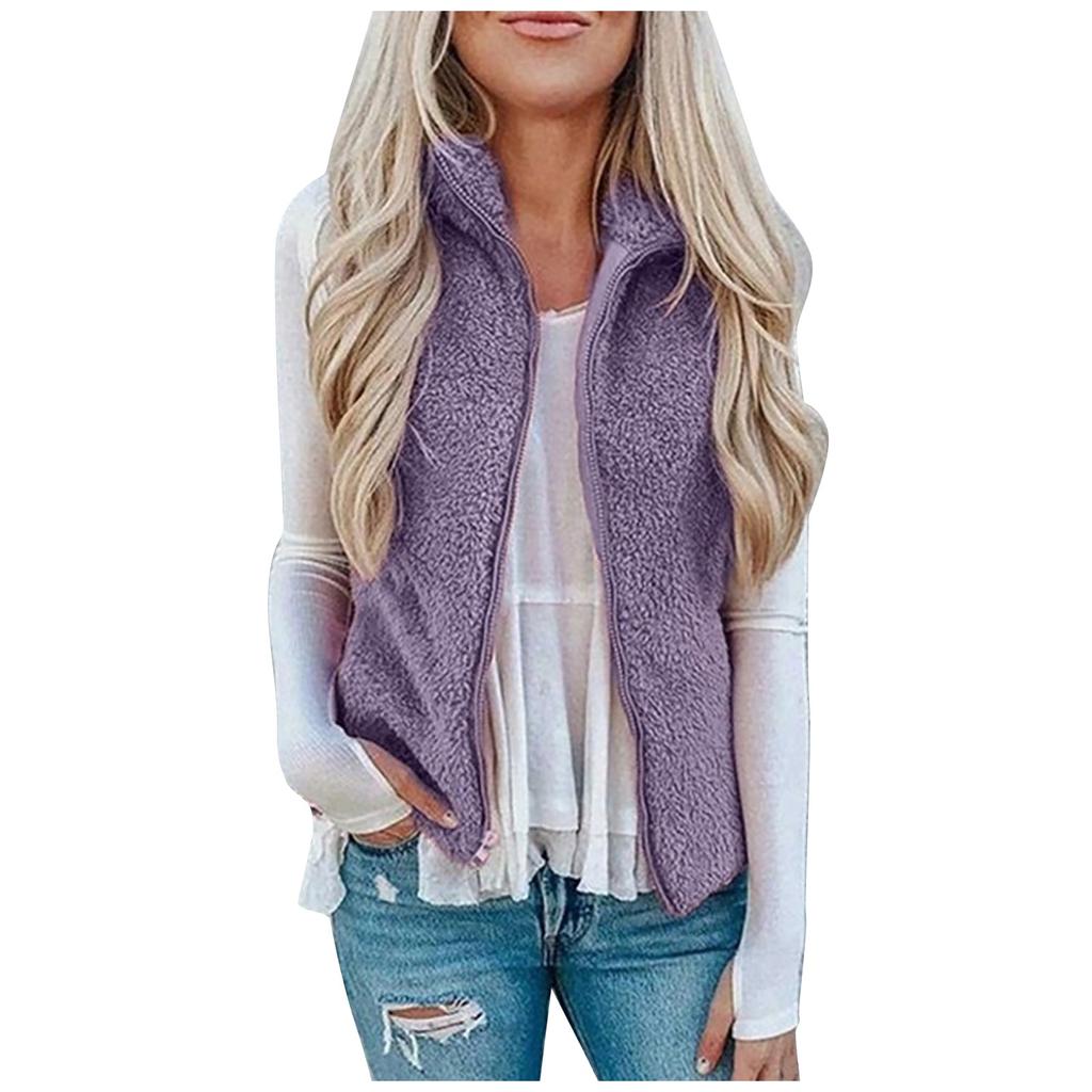 Womens Vest Winter Warm Hoodie Outwear Casual Coat Faux Zip Up  Jacket
