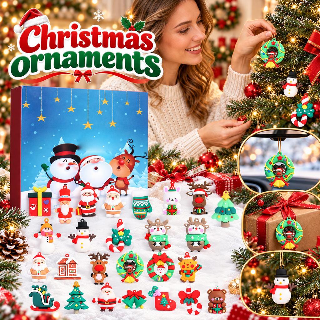 24-Day Christmas Advent Calendar with 3D Figurine Ornaments and Christmas Tree Set Gift