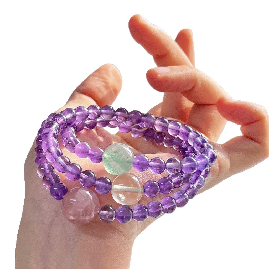 High Quality 6Mm Natural Amethyst Lemon Yellow Purple Horse Powder Strawberry Crystal Design Multi-Circle Bracelet