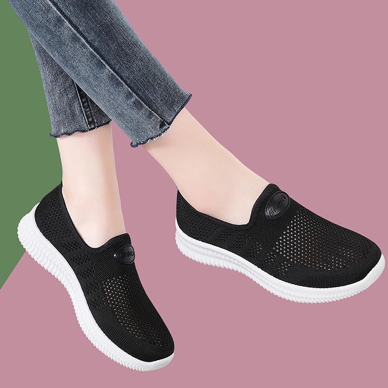 summer new mesh hollow breathable casual women's shoes soft sole one pedal women's shoes old Beijing mother shoes