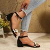 Fashion 2025 Summer Buckle Strap Women's Sandals Fashion String Bead Cover Heel Office and Career New Best Seller Heeled Sandals Zapatos