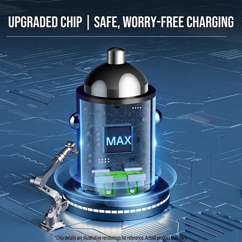 100W High Power Mini Car Charger Invisible Flush Fit Auto Adapter Dual Port Type C PD QC Fast Charging Metal Pull Ring 12/24V