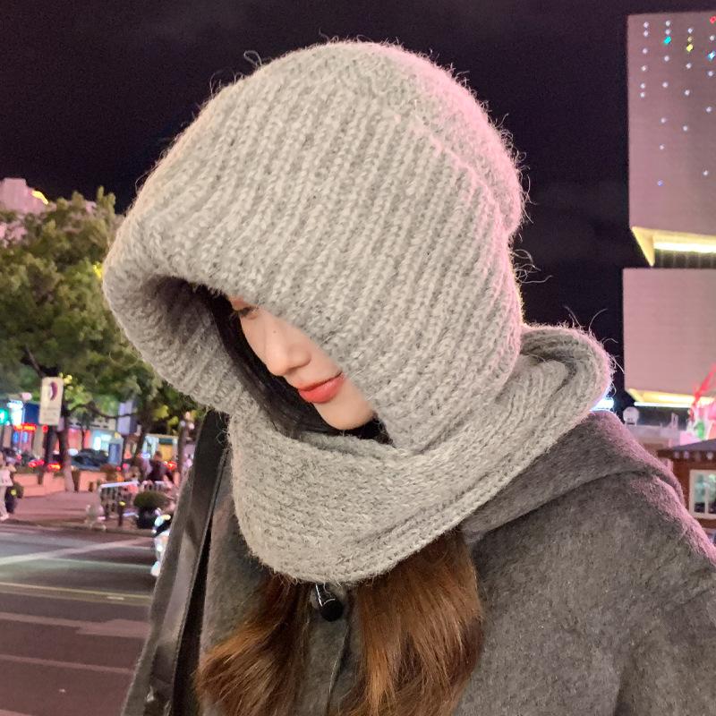 Scarf Integrated Hat Women's Winter Warm Knitted Wool Hat Fashion Hat