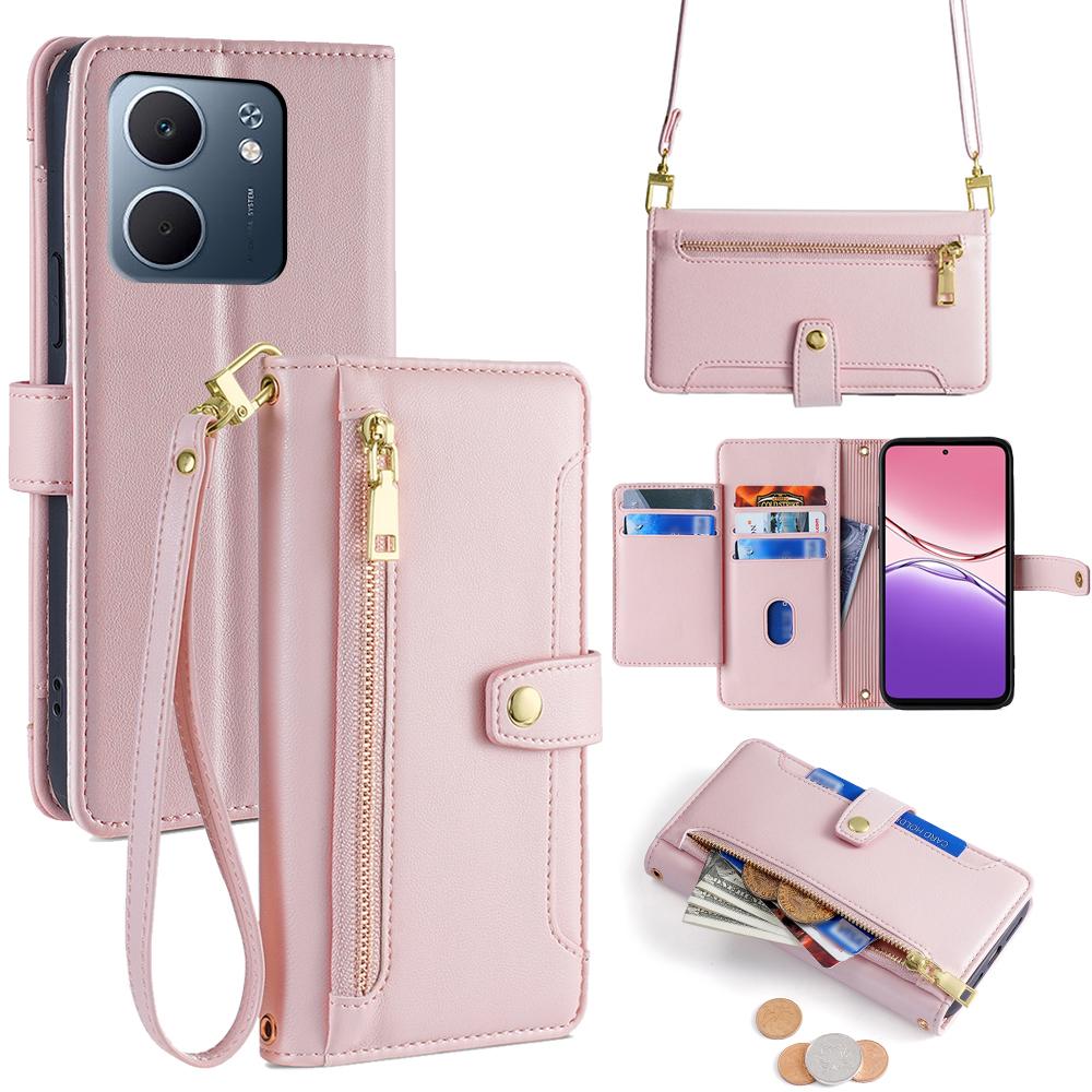 Δερμάτινη Θήκη για Oppo A5x 5G Πορτοφόλι με Τσέπη με Φερμουάρ Κάλυμμα Τηλεφώνου με 2 Λουράκια