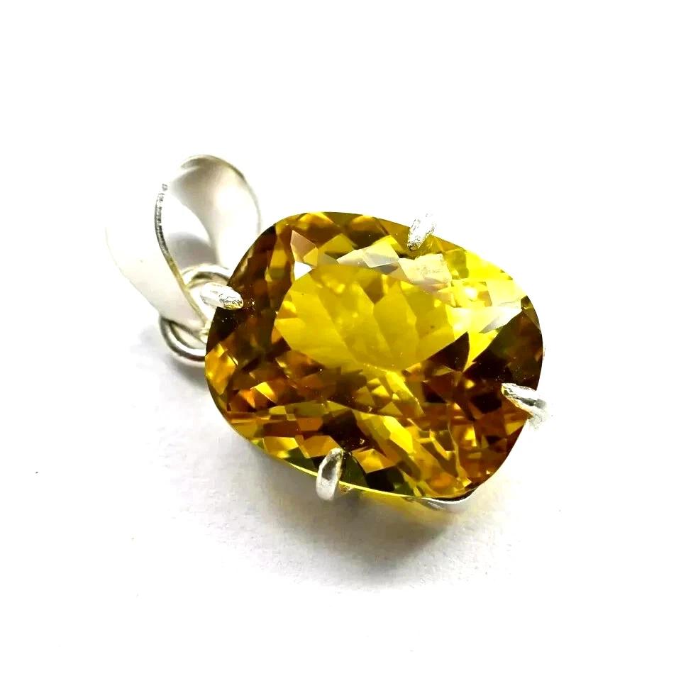 Natural 24.17Ct Yellow Sapphire Cushion Cut 925 Sterling Silver Gemstone Pendant