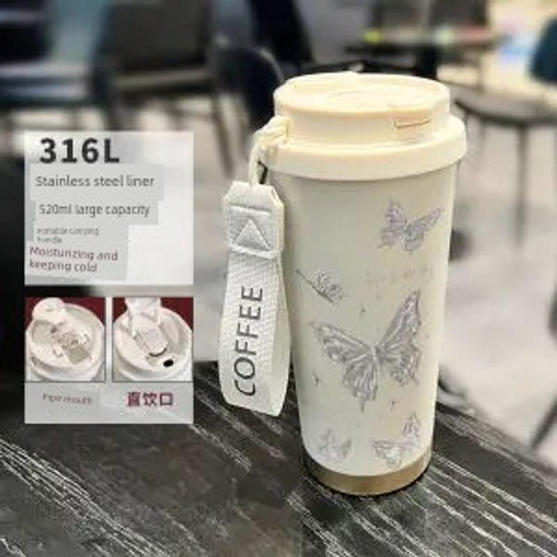 Butterfly Coffee Cup with Large Capacity, Insulated Cup with Straw, Portable Car Water Cup for Female Students, 316 Water Cup