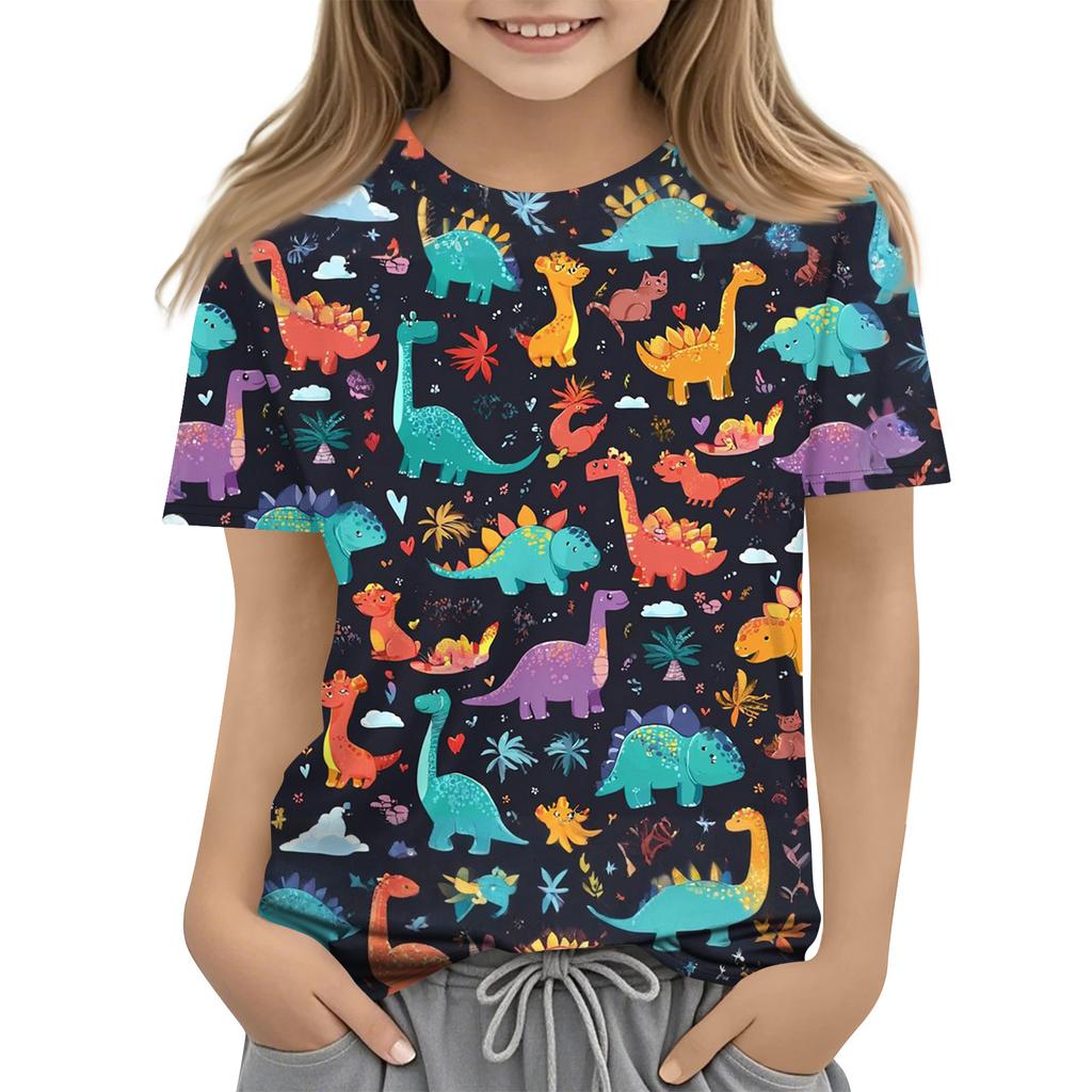 Children's Printed Round Neck Short Sleeved Casual T-shirt