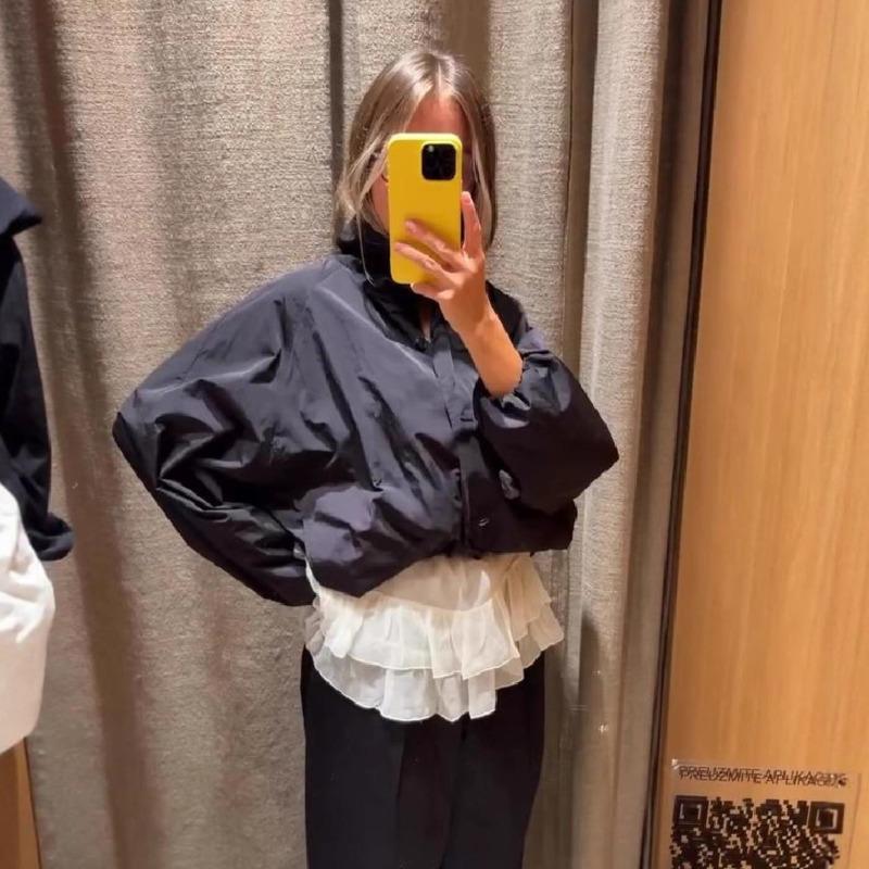 2025 New Button High Street Short Jacket Zipper Fashion Long Sleeve Red Coat Turn Down Collar Loose Overcoat Women's Outerwear