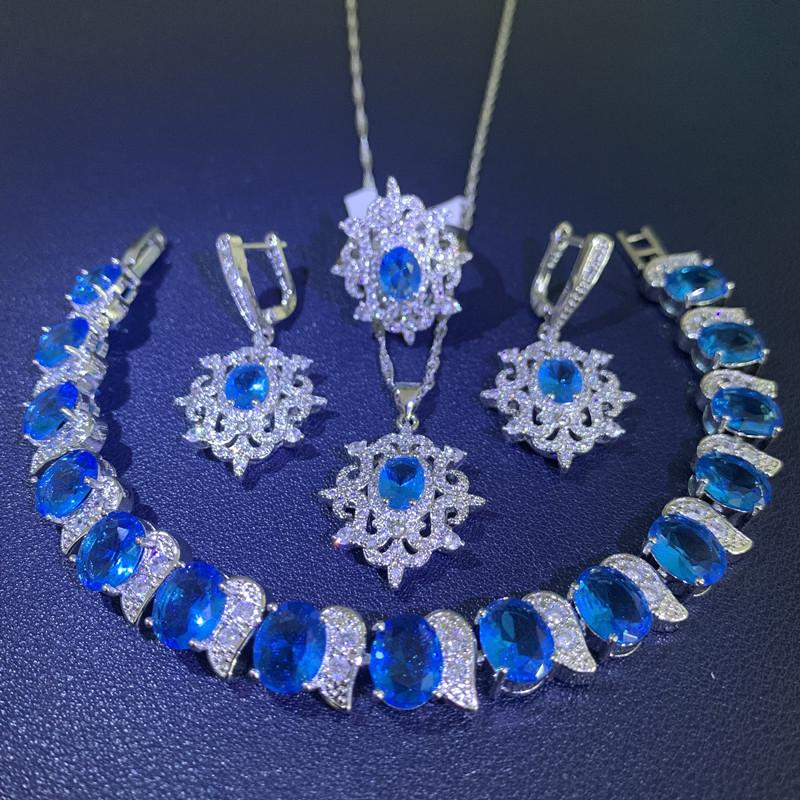 Multi Color Set with Zircon Earrings Bracelets Rings Necklaces Stylish Wedding