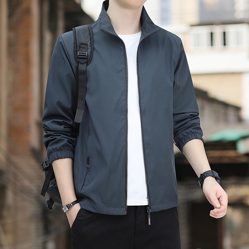 Spring and Autumn Coat Men's 2025 New Autumn and Winter Velvet Solid Color Stand-up Collar Loose Trench Coat Casual Jacket Top