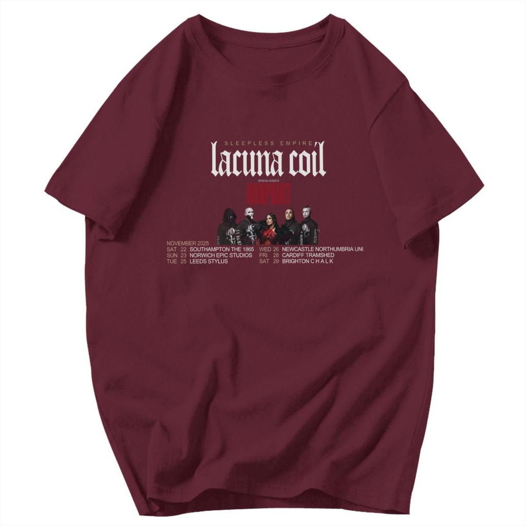 Herren T-Shirt Lacuna Coil Sleepless Empire Tour 2025 Trendige Idee Y2K Grafik Rundhals Unisex Kleidung T-Shirts