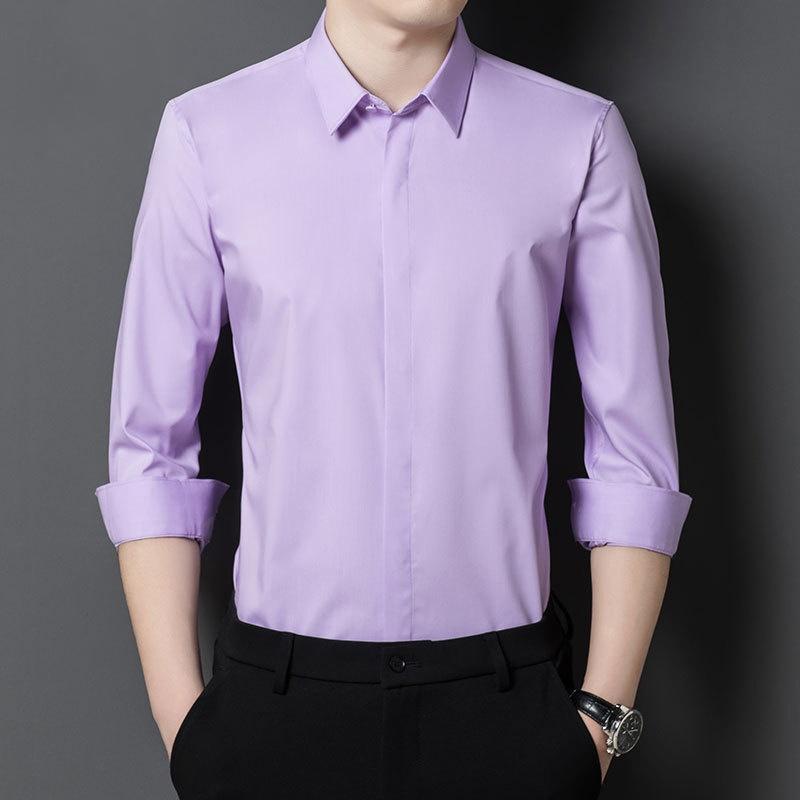 Men's Business Shirt Large Size Solid Color Overalls Long Sleeve Shirt