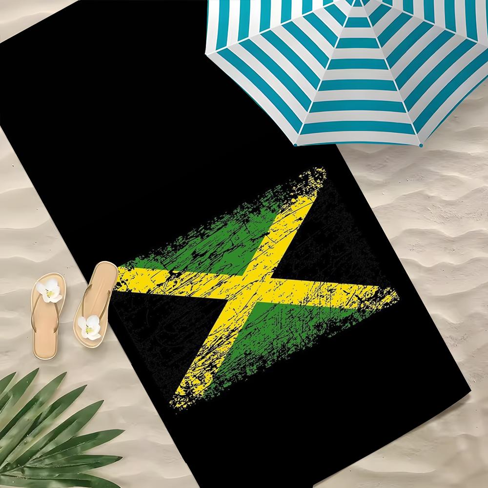 J-Jamaica Flag Towel Polyester Beach Towel Quick Dry Sand Free Bath Towel For Summer Pool Travel Vacation