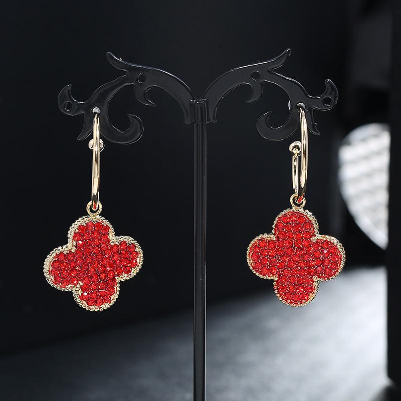 Simple and Stylish 925 Silver Needle Stud Earrings Femininity Elegant Red Crystal Earrings Earrings Long Fringed Ear Jewelry