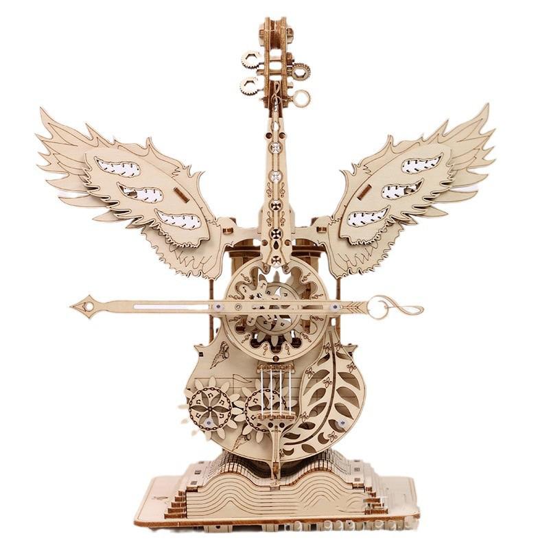 DIY 3D Wooden Puzzle Miniature Building Kit Angel's Instrument Cello Jigsaw Puzzle With Music for Children Birthday Gifts