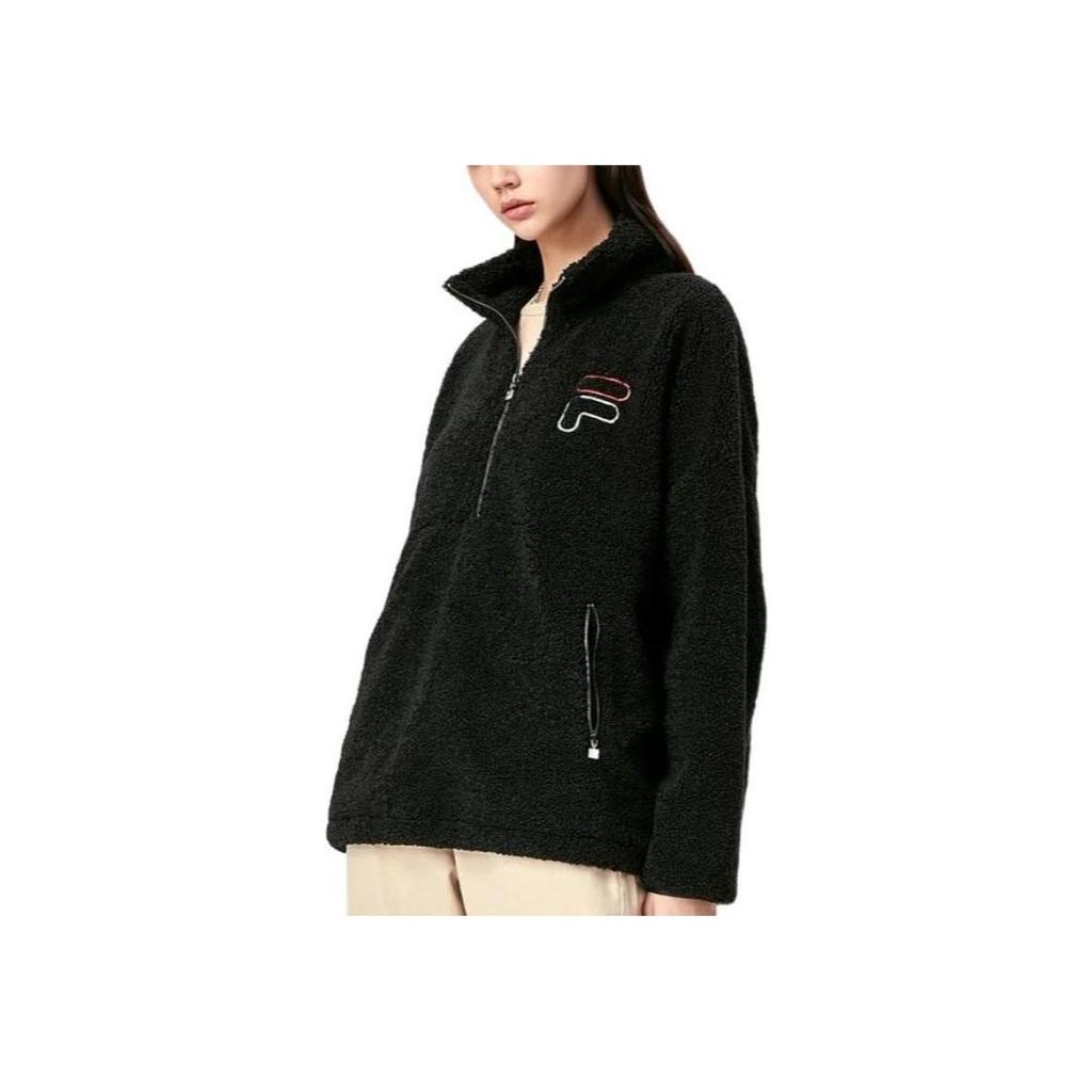 Fila Logo Print Zip-Up Stand Collar Long Sleeve Sweatshirt Women sweatshirt Black F51W149221F-BK