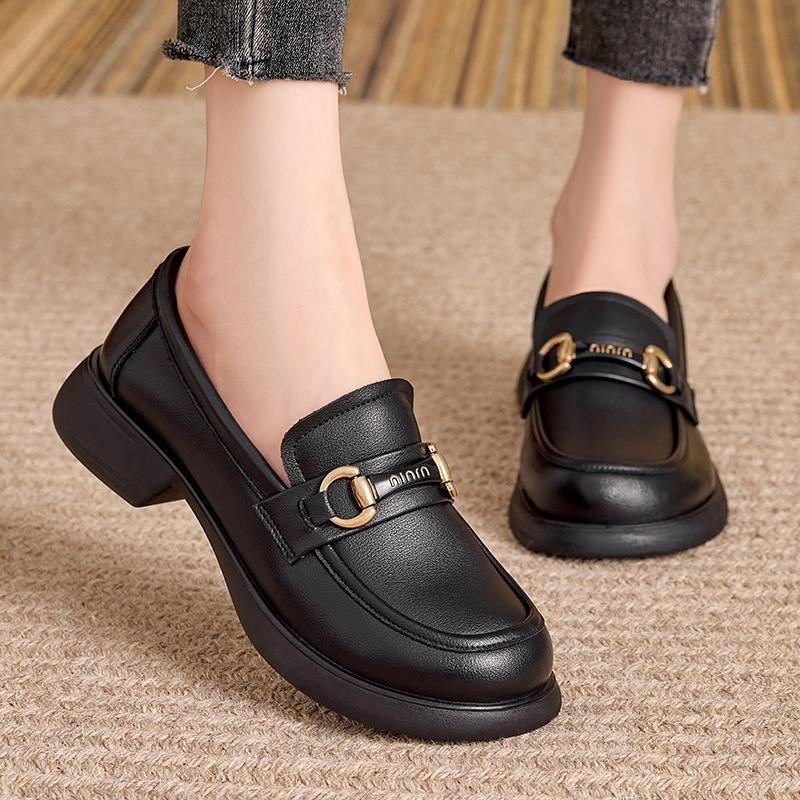 Popular versatile platform soft leather loafers women's 2025 spring and autumn British style small leather shoes black one-pedal single shoes