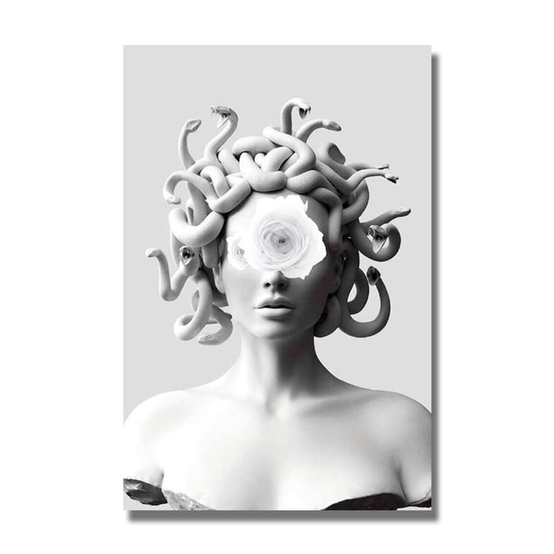 Cover Face of Medusa Graffiti Cavans Painting Vaporwave Sculpture Posters and Prints Wall Art for Living Room Home Decor Cuadros