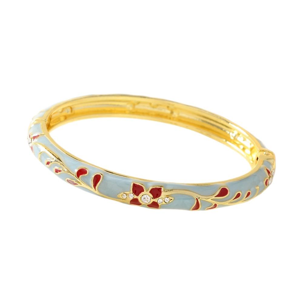 Enamel Vintage Cloisonne Bangle Traditional Butterfly Floral Chinese Flower Bangle Vintage Chinese Women's Hand Bracelet