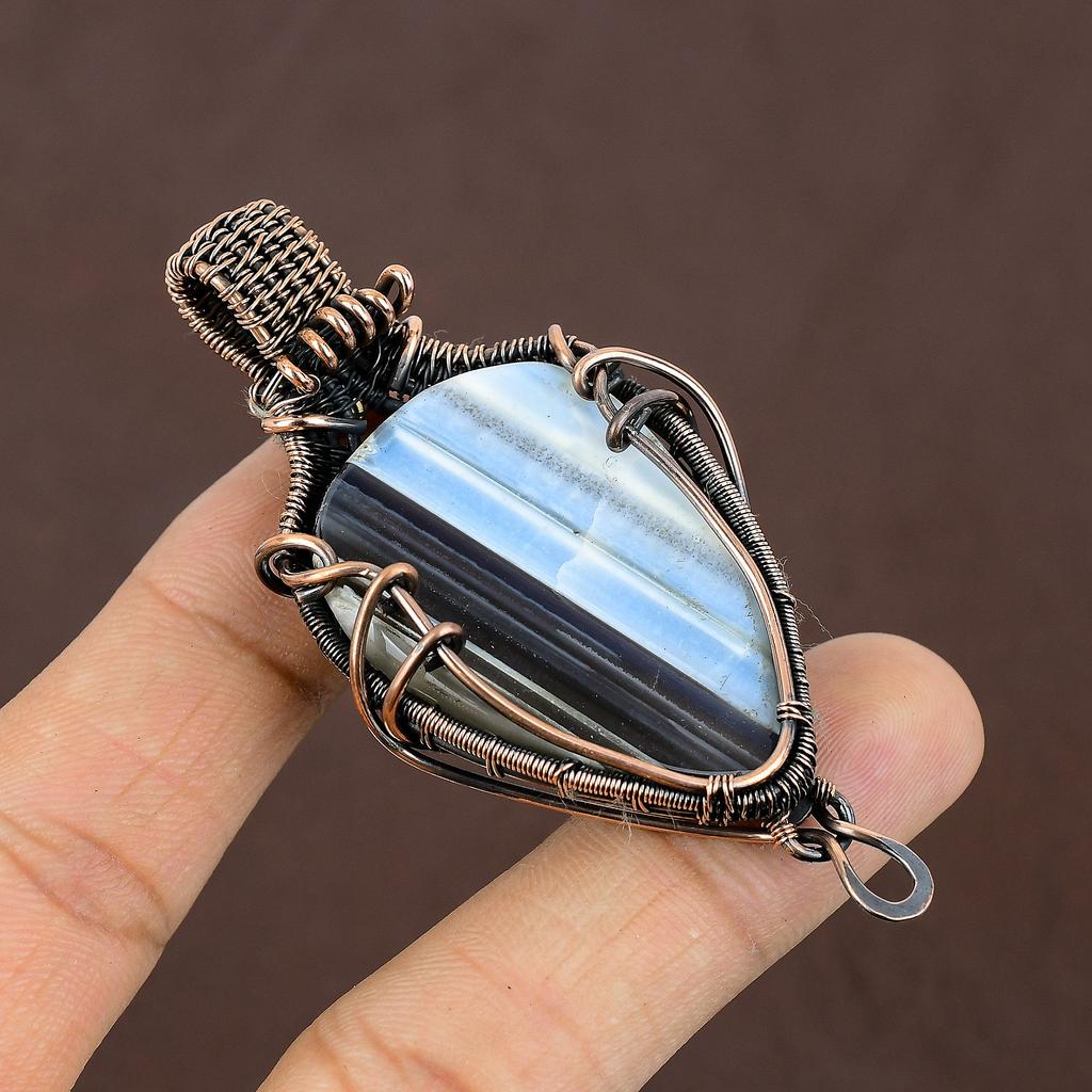 Owyhee Opal Handmade Copper Wire Wrap Pendant Gift Jewelry 2.35" P1D15