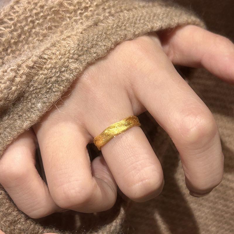 Antique gold craftsm irregular brushed rings for women Retro Glossy no inlaid opening adjustable ring banquet party jewelry
