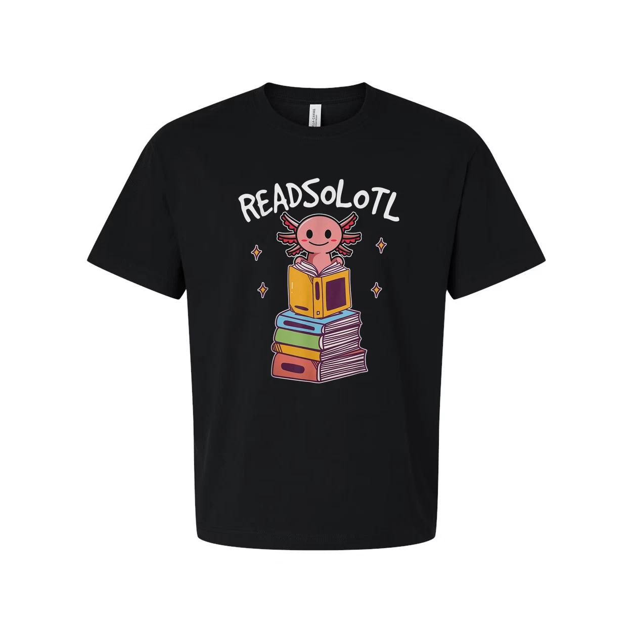 

Unisex Graphic T Shirt With Colorful Stack Of Books And Cute Reading Creature De S