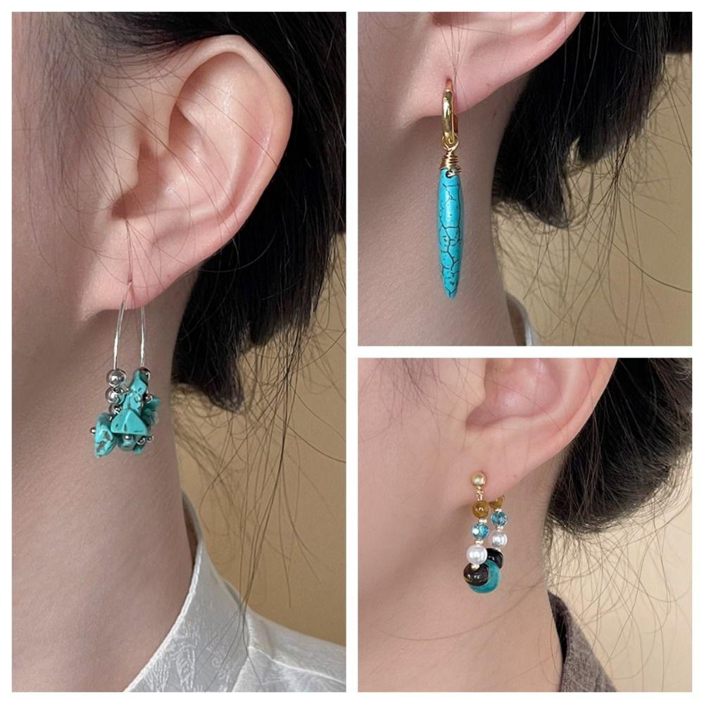 Pearl Beaded Earringdrop Water Droped Vintage Hoop Earrings Fashion Faux Turquoise Earrings  Women